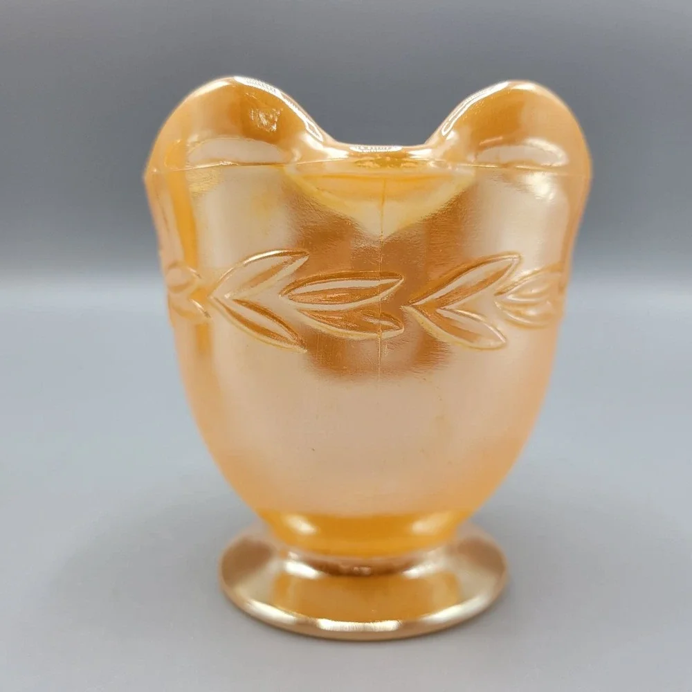 Vintage Orange Lustre Fire King Creamer & Sugar Set Laurel Leaf Glass Oven Ware